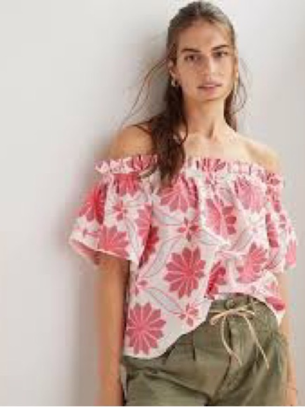 Maeve Pink Floral Off-Shoulder Ruffle Blouse